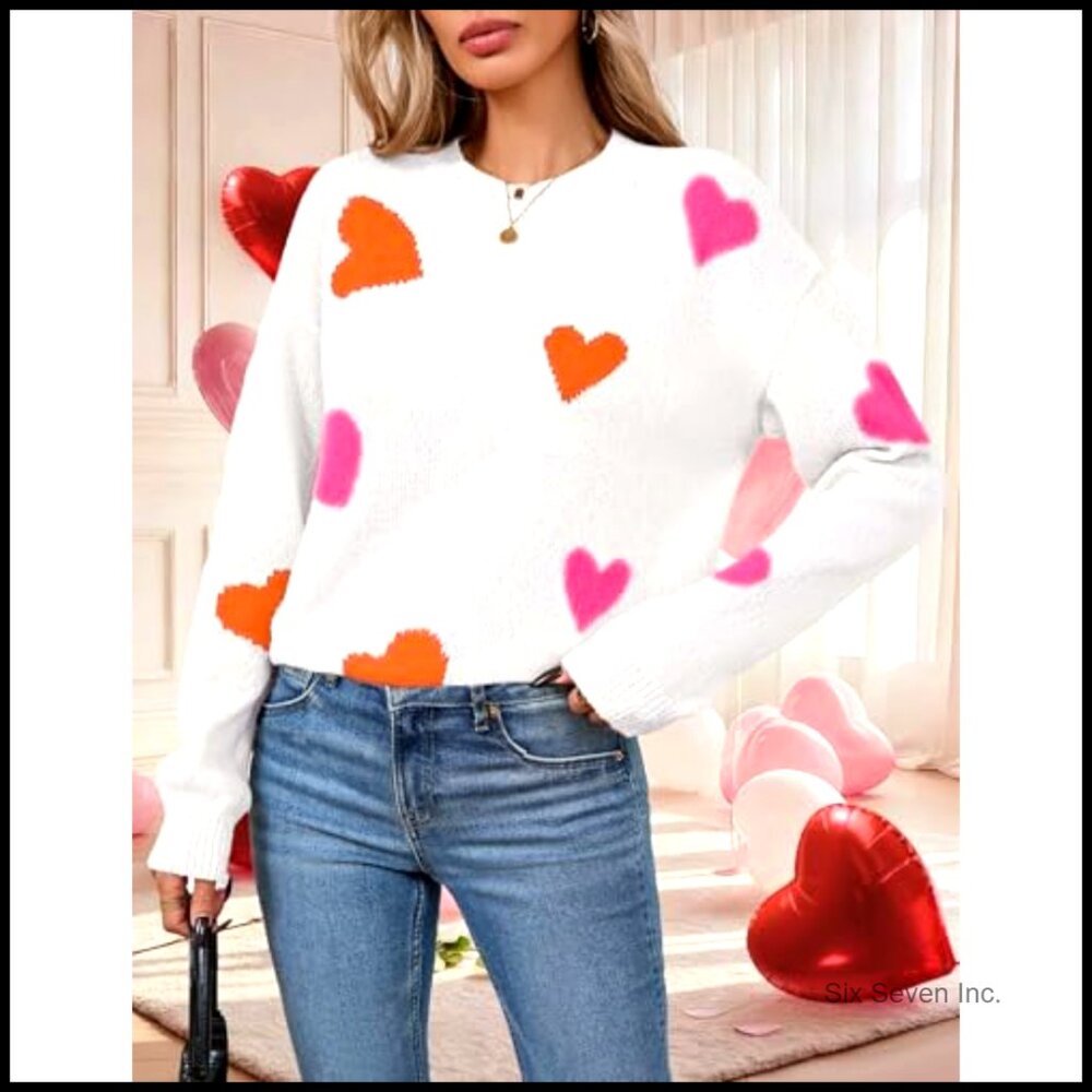 Oversized Heart Pattern Pullover Sweater Y2K Cute… - image 4